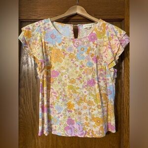 Floral flutter sleeve Cynthia Rowley blouse